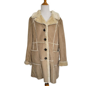 Y2K Style Penny Lane Coat Tan Faux Shearling Suede Boho Tan Winter Women Large